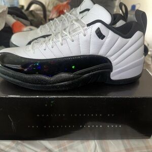 White and Black Jordan 12 Low Sneakers